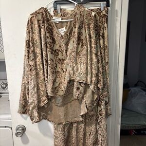 Satori 3 Pc Set Velvet Burnout Floral Ruffle Maxi Skirt Tank Jacket Cardigan S M